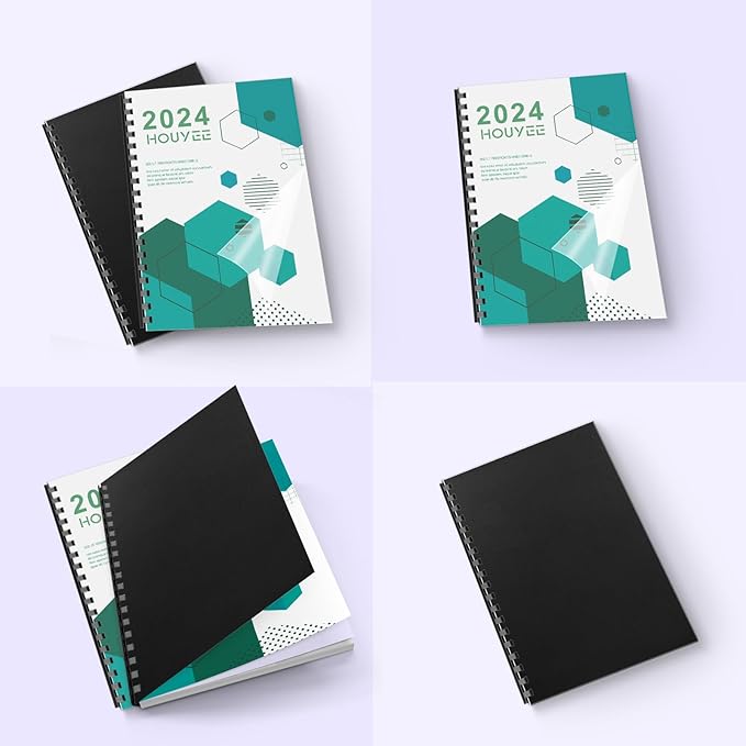 100 Pack Binding Covers Set, 8.5x11 Inches, Including 50 Pcs 12 Mil Ultra Clear PET Binding Covers, 50 Pcs 12 Mil Black Sand Textured-DeskLoop Office