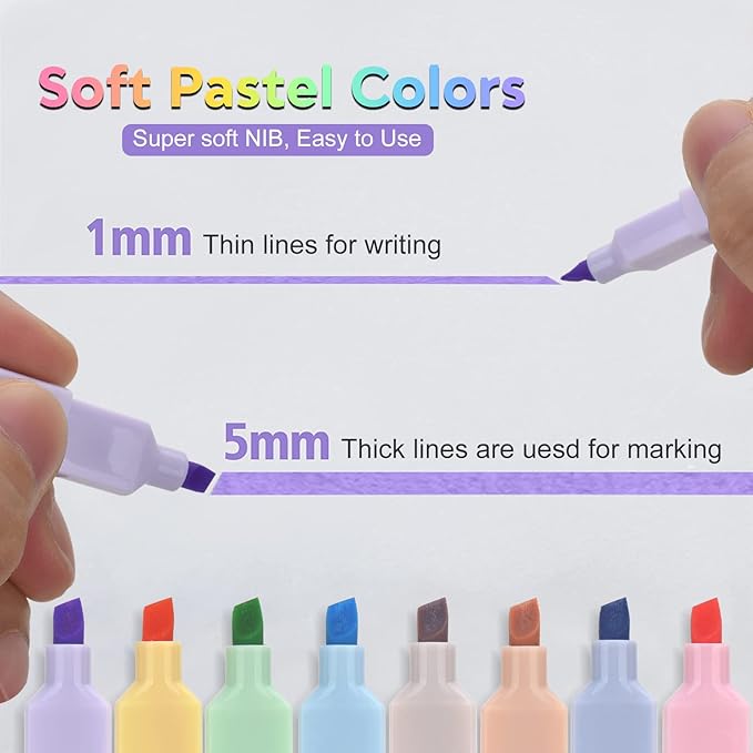 8 Colors Aesthetic Highlighters, 4mm Line Width, Assorted Colors With Soft Chisel Tip, No Bleed Bible, Great for School, Nice to Eyes, Pastel-DeskLoop Office