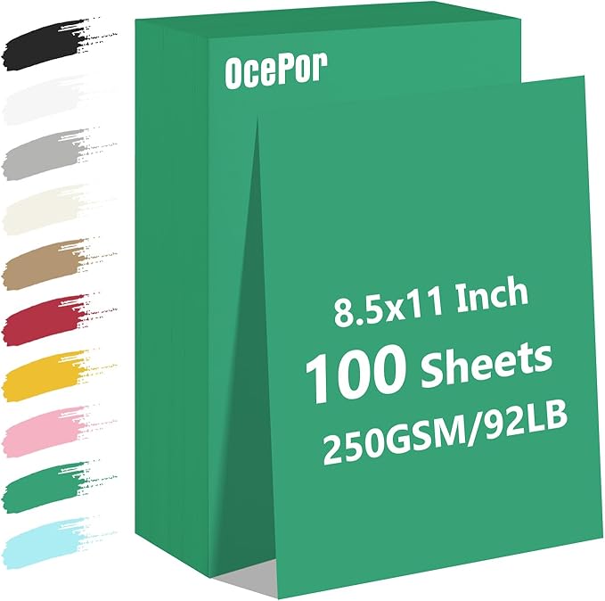 OcePor 100 Sheets Christmas Green Cardstock Paper, Colored Printer Paper 8.5 x 11, Card Stock Thick Construction for Craft,Scrapbook,Office Printing, Invitations, Certificates,92 lb/250gsm-DeskLoop Office