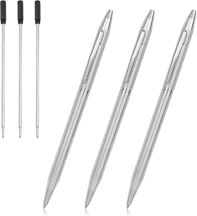 Cambond Ballpoint Pens Fancy Pens - Wedding Guest Book Metal Pen Uniform Christmas Gift Sliver Pen Black Ink 1.0mm Medium Point, 3 Pens with 3 Refills (Silver)-DeskLoop Office