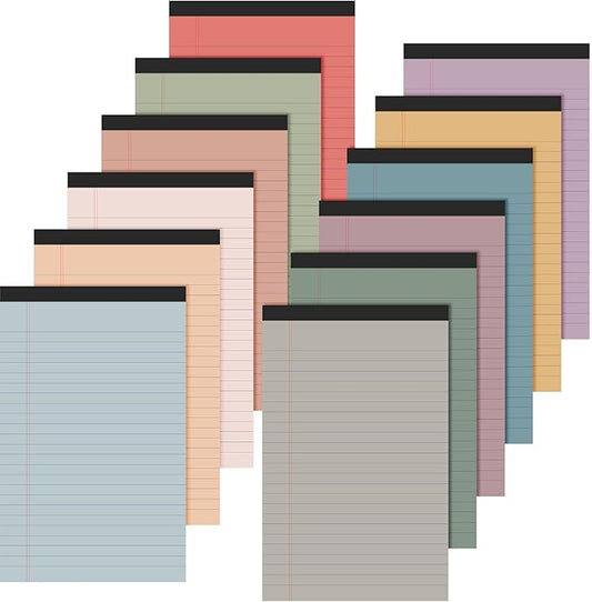 Lincia 12 Pcs 12 Pcs 5" x 8" Small Legal Pads Colored Lined Note Pads Narrow Ruled Writing Notepads 50 Sheets Per Micro Paper Notebook Lined and Perforated for College Office Supplies (Retro Colors)-DeskLoop Office
