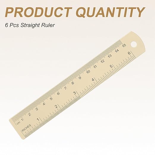 HARFINGTON 6pcs Metal Straight Ruler 15cm Metric SAE Aluminum Alloy Measuring Rulers Scale Tool with Hole for Measure Study Reading Classroom Office, Beige-DeskLoop Office