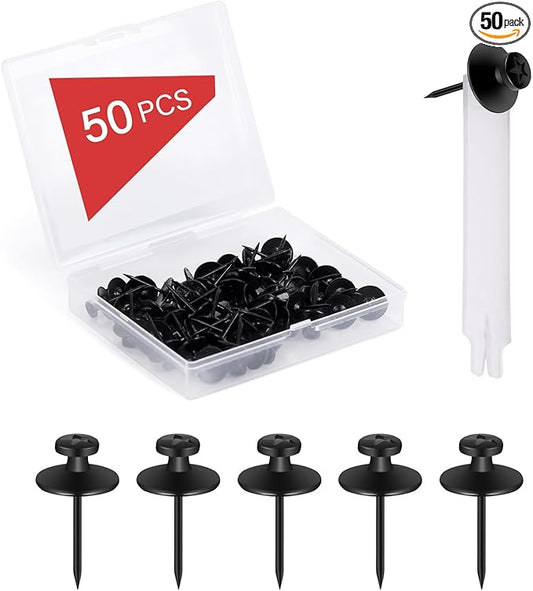 50 PCS Push Pins Picture Hangers Wall Hooks, Double Headed Thumb Tacks Without Nails, Renter Friendly Decor Thumbtacks for Tapestry Frame Art Photos (Black)-DeskLoop Office