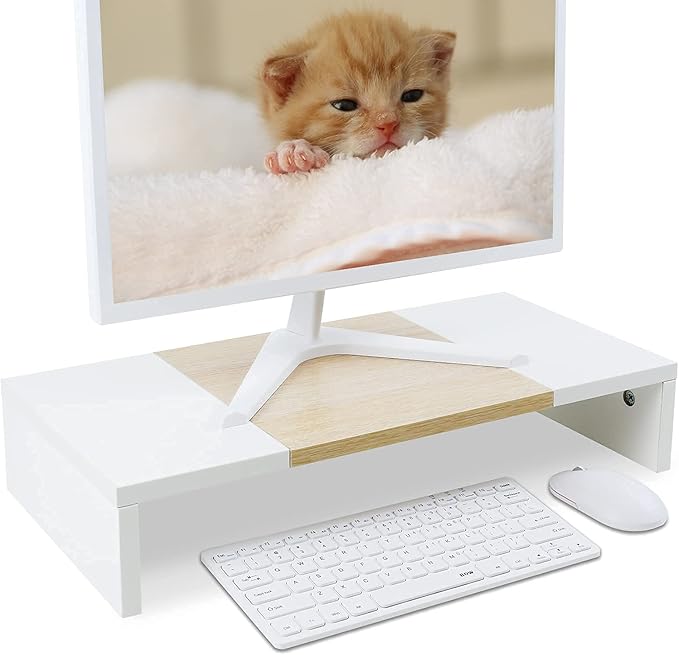 TEAMIX 20 Inch Monitor Stand Riser, Wooden Desktop Riser for TV/PC/Laptop/Printer, Cozy Monitor Riser with Storage, Laptop Shelf for Home Office-DeskLoop Office