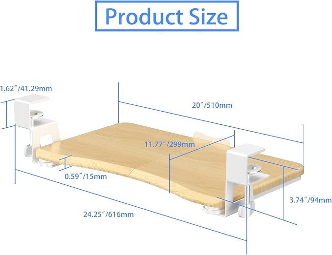 suptek Small Keyboard Tray Under Desk Pull Out with C Clamp Mount for Computer Keyboard, 20 (24.2 Including Clamps) x 11.8 inch Slide-Out Platform Computer Drawer for Typing, Light Wood, DSF1SQM-DeskLoop Office
