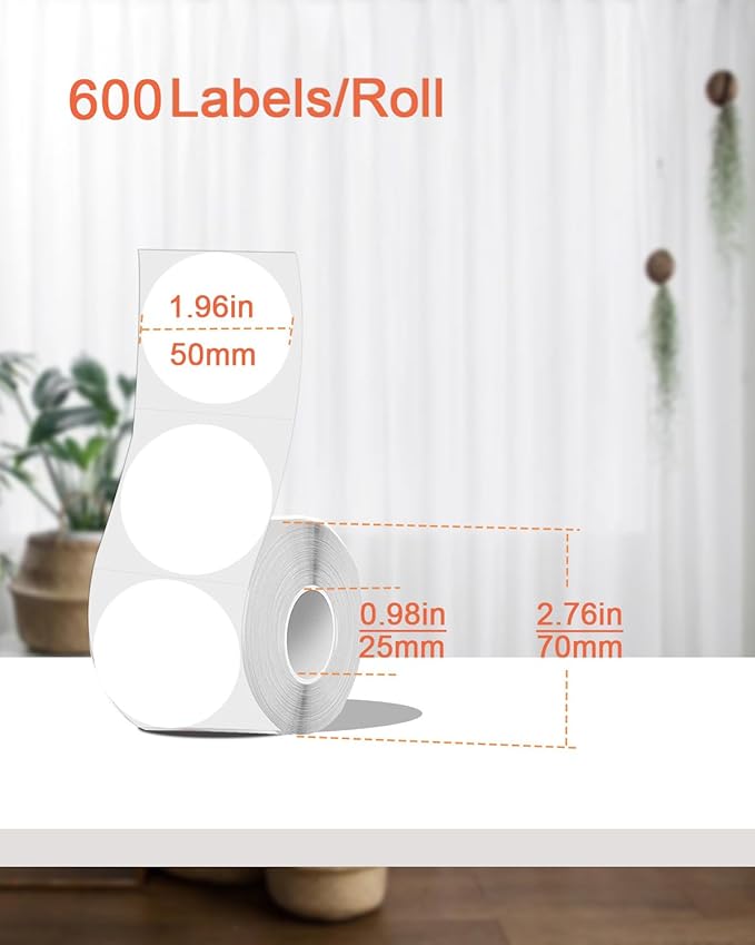 2 inch Round Thermal Labels, Thermal Printer Labels Sticker use for Barcode, Shipping, Customized, Circle Direct Thermal Stickers 600 PCS/1 Roll, White-DeskLoop Office