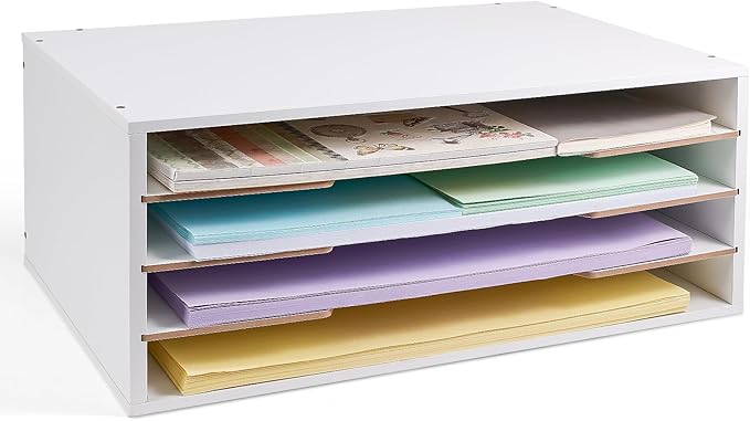 12x18 Construction Paper Organizer, 4-Tiers Paper Storage Shelf, Wooden Desk Organizer, File Holder and Letter Tray for Office, Home, Classroom-DeskLoop Office