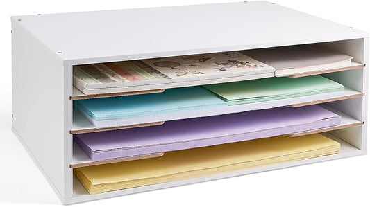 12x18 Construction Paper Organizer, 4-Tiers Paper Storage Shelf, Wooden Desk Organizer, File Holder and Letter Tray for Office, Home, Classroom-DeskLoop Office