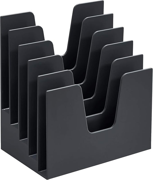 Acrimet 5 Section Incline File Sorter Organizer, Mail, Folder, Letter Desk Organizer, Rack for Office Organization Desktop (Plastic) (Black Color)-DeskLoop Office