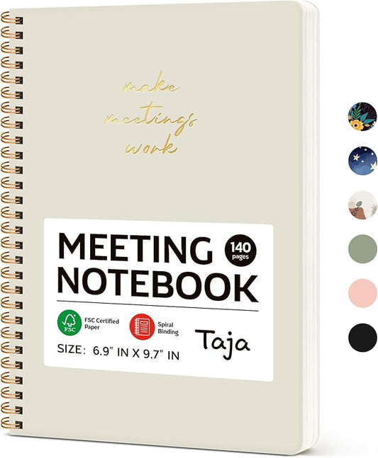 Meeting Notebook for Work Organization - Work notebook with action items, Meeting Minutes Planner Notebook, Perfect Office Supplies for Men & Women - Beige-DeskLoop Office