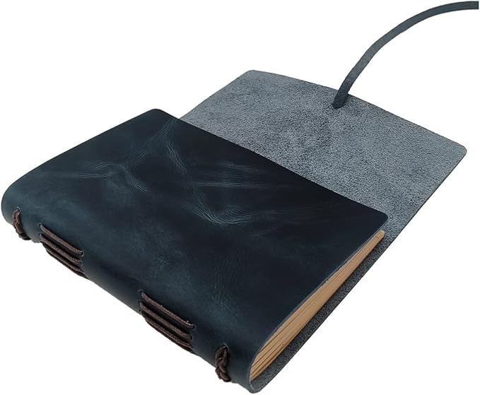 Blue Notebook Journal - Genuine Leather Journals for Writing Small Size Diary 5.5x7.5 Inch, Notepad For Man and Women, Gifts,Work,Travel Dark Blue-DeskLoop Office
