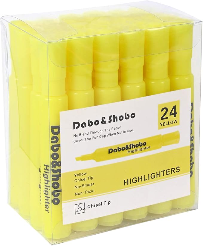 Dabo&Shobo Yellow highlighter, 24 Pack -bright color, chisel tip, for Adults Kids Highlighting in the Home School Office, Tank Style-DeskLoop Office