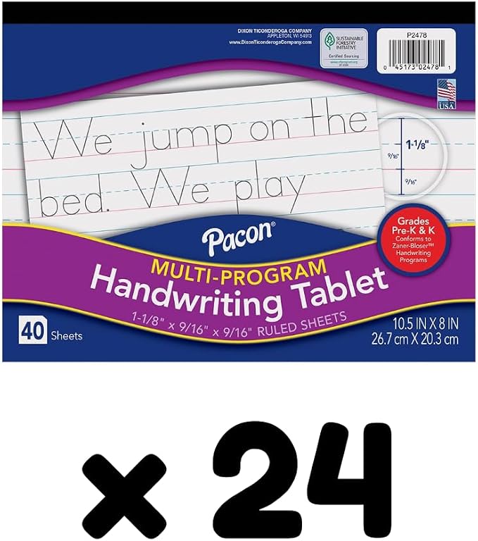 Pacon Long Ruled Handwriting Paper, 24 Tablets | Zaner-Bloser Grades Pre-K & K - Image 4