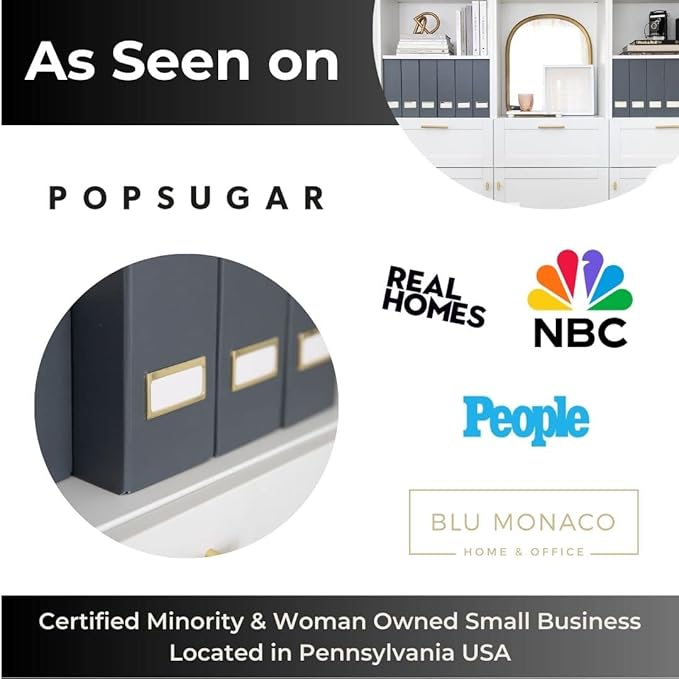 BLU MONACO Set of 6 Foldable Grey Magazine Holders with Gold Label Holders – Stylish File Boxes for Home Office Desktop, Bookshelf, or Classroom Organization-DeskLoop Office