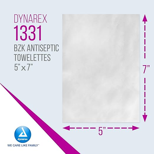 Dynarex BZK Antiseptic Towelettes - 5"x7" - Benzalkonium Chloride, Hand Sanitizing Wipes or First Aid Wound Wipes, 1 Case of 1000 (Packaging May Vary)-DeskLoop Office
