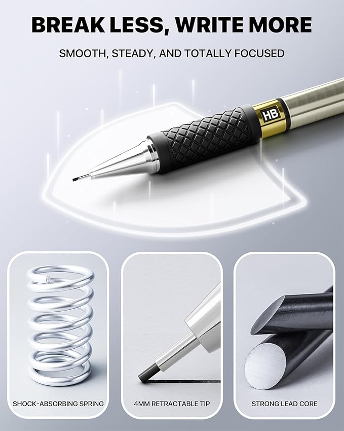 Four Candies Metal Mechanical Pencil Set - 3PCS 0.5mm Art Mechanical Pencils & 360PCS HB Lead Refills & 3PCS Erasers & 9PCS Eraser Refills, Drawing Mechanical Pencils for Writing, Sketching -With Case-DeskLoop Office