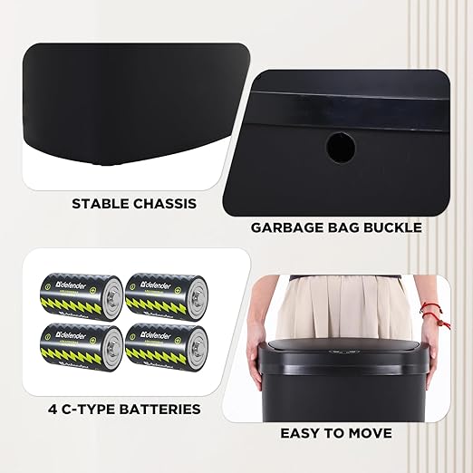 PayLessHere 13 Gallon Trash Can Kitchen Trash Can Automatic Garbage Can with Lid Touch Free High-Capacity Motion Sensor for Kitchen Bedroom Bathroom Office Wateproof Trash Bin (3, Black)-DeskLoop Office