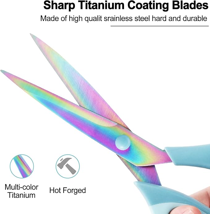 Scissors All Purpose, Sharp Titanium Blades Shears, Rubber Comfort Grip Handle, Multipurpose scissors 3 pack, Great for Office, Fabric, Craft, Sewing, Arts, School and Home Supplies, Blue-DeskLoop Office