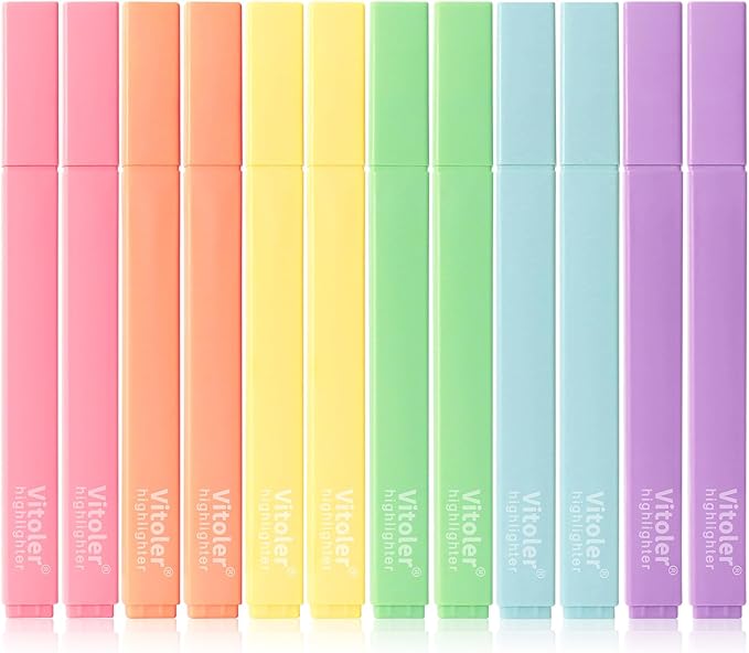 Aesthetic Highlighters,12pcs Chisel Tip Highlighter, Pastel Candy Colors, Cute Assorted Colors Highlighter, Bible Highlighters and Pens No Bleed for Bible Pages-DeskLoop Office