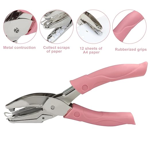 Handheld Hole Paper Punch Kit, Heart and Star Hole Punch, 1/4 Inch Metal Single Hole Puncher with Soft Grip Handle for DIY Craft, Scrapbooking, Tags, Paper Projects-DeskLoop Office