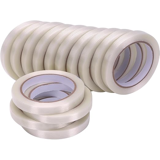 1/2 inch Mono Filament Strapping Tape, Heavy Duty Reinforced Filament Tape, Clear Fiberglass Reinforced Packing, (14 Rolls, 378yds Total)-DeskLoop Office