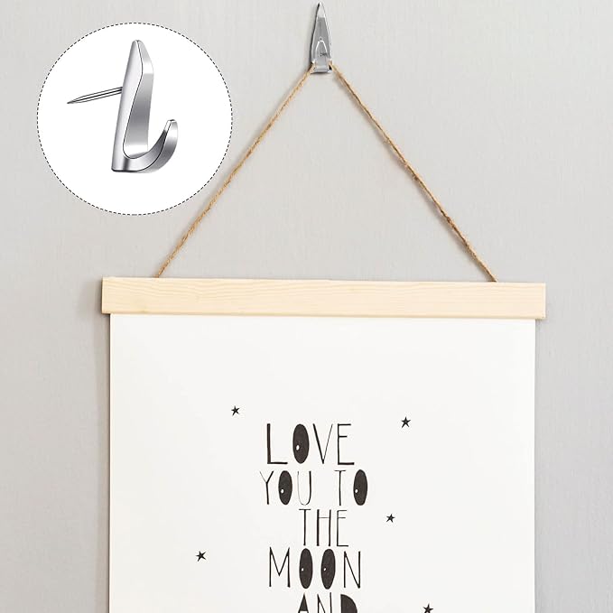 Ferraycle 30 Pieces Metal Push Pin Hangers 20 lbs Picture Hooks Zinc Alloy Thumb Tacks Hanging Hooks with Nails for Home Office Fabric Wall Wooden Board (Silver)-DeskLoop Office