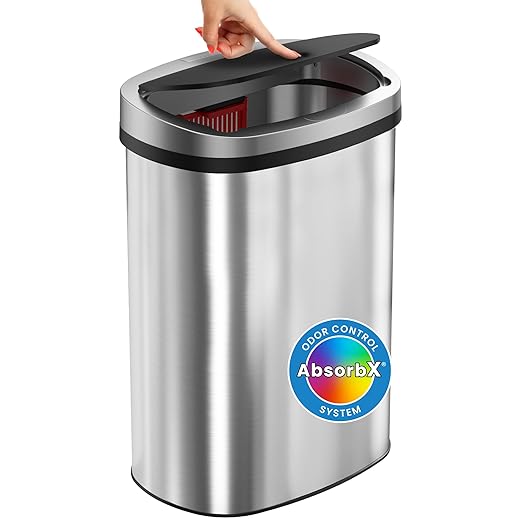 iTouchless Push-Top Lid 13 Gallon Trash Can with Odor Control System – Stainless Steel Garbage Bin, Press-Top Soft-Close Spring Lid, Fingerprint-Resistant for Home Office, Kitchen, Restroom, Business-DeskLoop Office