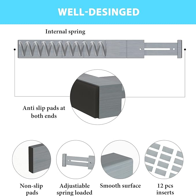 6 Pack Bamboo Drawer Dividers with 12 Inserts, Expandable Adjustable Clothes Drawer Organizers and Storage from 17" to 22" for Kitchen, Bedroom, Dresser, Cosmetics (Gray)-DeskLoop Office
