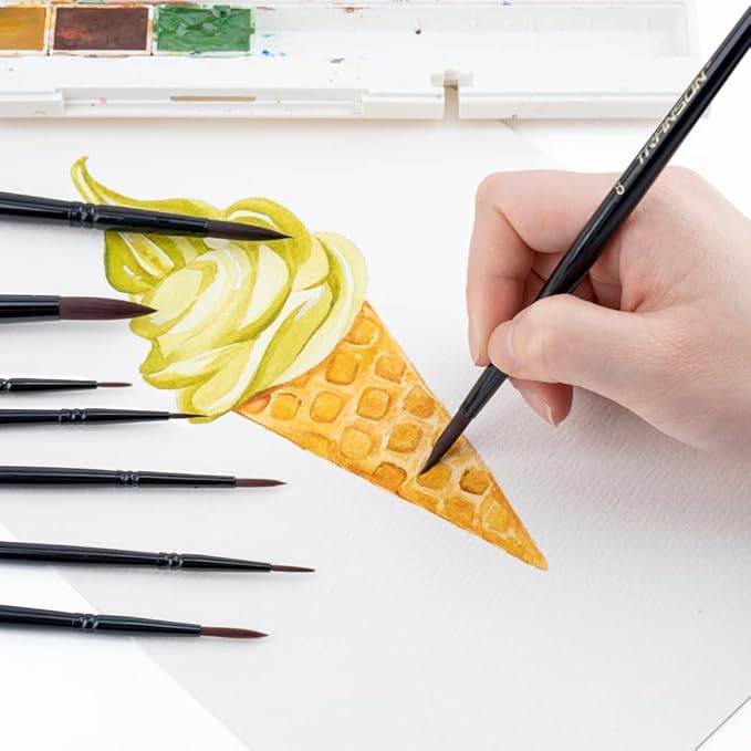 Transon Round Paint Brush Set 9pcs Synthetic Sable Hair for Acrylic Painting Watercolor Painting Gouache Ink Craft and Detail Painting Black Color-DeskLoop Office