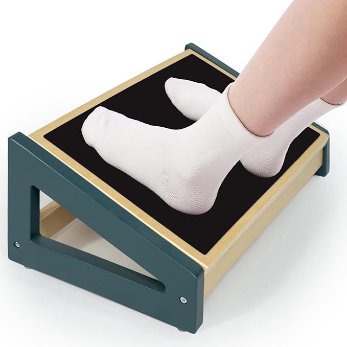 WOOD CITY Foot Rest for Under Desk at Work, 3 Heights Adjustable Footrest with Silicone Surface, 2in1 Foot Stool Improve Posture, Reduce Fatigue & Pain, Ideal for Home/Office/Gaming(Natural-Deep Blue)-DeskLoop Office