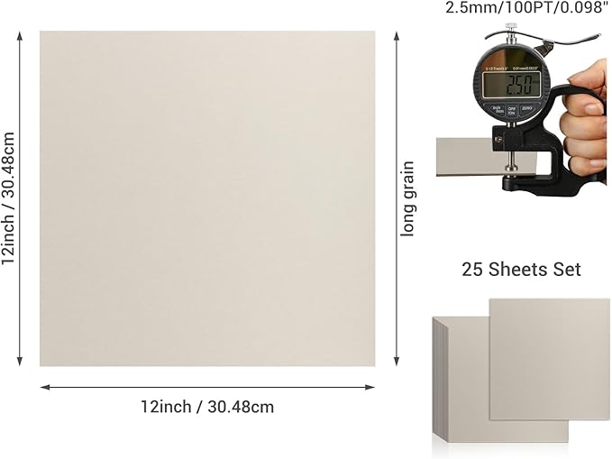 25 Pcs Book Board, Binder Board, Cover Board, Heavy Duty Chipboard for Book Binding, DIY Cardboard (Gray, 12 x 12 Inch 100PT)-DeskLoop Office