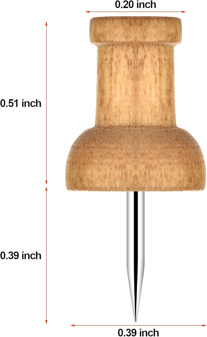 100Pcs Wood Push Pins, Thumb Tacks for Decorative, Wooden Pins and Tacks, Cork Board Thumbtacks, Cute Thumbtack for Wall and Bulletin Board, Map Pins-DeskLoop Office