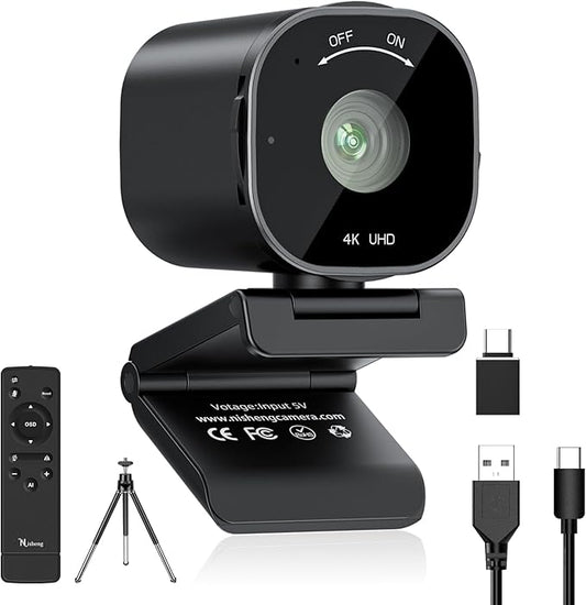 4K USB Webcam with 4 Noise-Canceling Mics, 50-92 FOV, Built-in OSD & Privacy Cover, Plug & Play for Zoom, Teams, Recording-DeskLoop Office