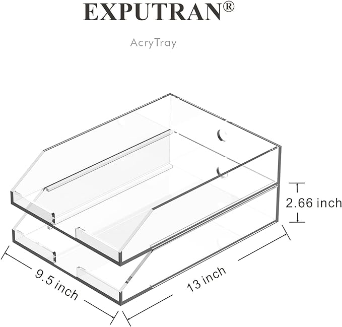 (2pcs Pack) Stackable Clear Acrylic Paper Trays, Desk File Organizer, A4 Paper Holder, Letter Tray-DeskLoop Office
