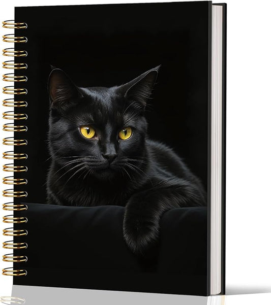 Lacama Cat Notebook Cat Journal, Black Cat Spiral Journal Notebook, Gifts for Cat Lovers, Trendy Cat Notebooks for School and Office Supplies, Cat Stationary 5.5x8.3-DeskLoop Office