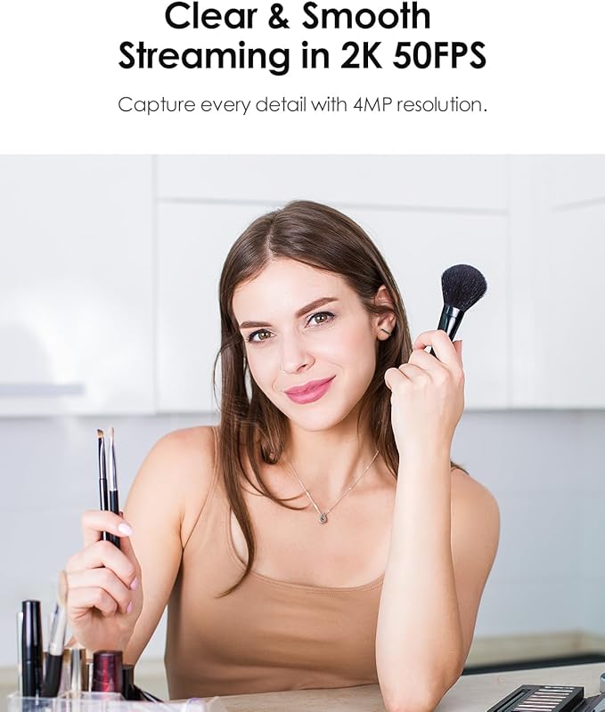 2K 50FPS Webcam for PC/Mac, Computer Camera with Fill RGB Lights, 2 Noise-Canceling Microphone, Autofocus and Tripod for Meeting, Live Streaming, Video Calls, Gaming, Works with Zoom, Skype, Teams-DeskLoop Office