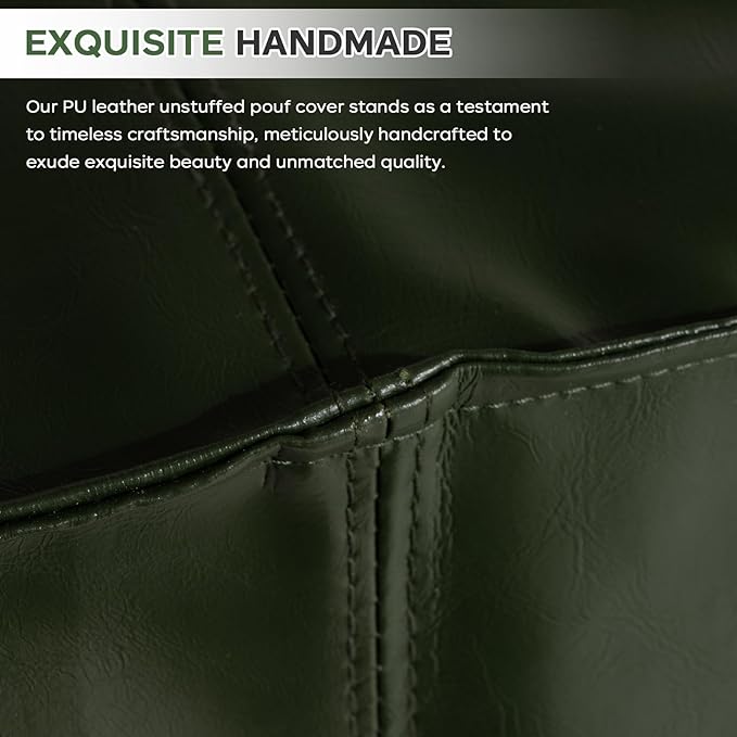 Unstuffed Pouf Cover, 17.7" Faux Leather Poofy Ottoman Cover, Square Footstool For Storage Living Room Decoration Foot Rest, Footrest for Bedroom Balcony Office Chair, (Only Cover, No Filler), Green-DeskLoop Office