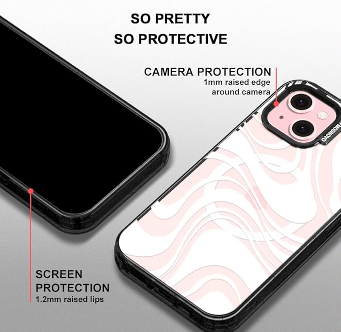 MOSNOVO Magnetic Case for iPhone 15 Plus, 10ft Military-Grade Protection, Compatible with Magsafe, Shockproof Phone Case for iPhone 15 Plus / 14 Plus - White Swirl - Clear Black-DeskLoop Office