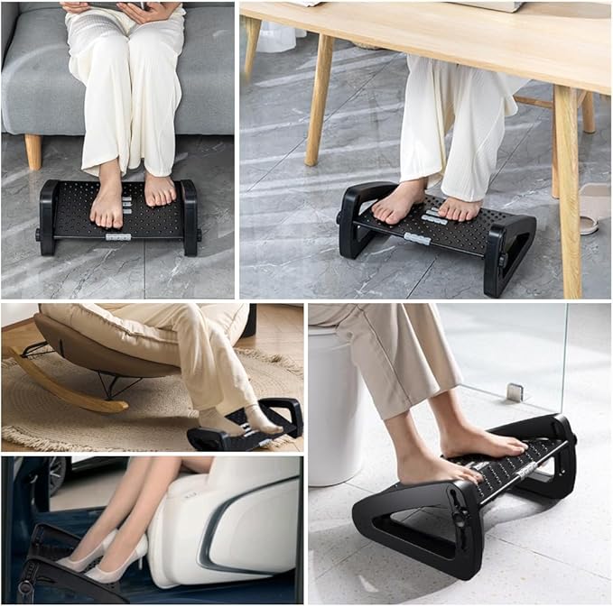 Foot Rest for Under Desk at Work - Six Heights Adjustable Under Desk Footrest - Ergonomic Foot Stools for Under Office Desks - Desks Foot Rest with Massage Rollers - Leg Rest for Chair (Black)-DeskLoop Office