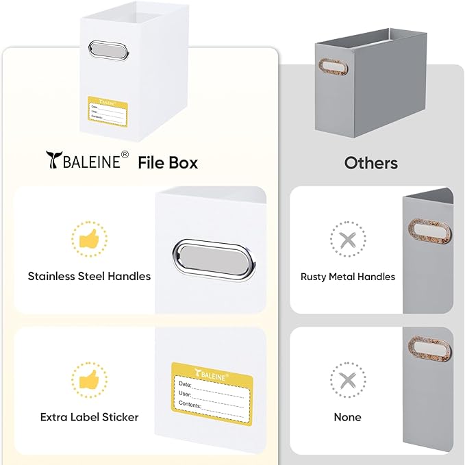 BALEINE File Organizer Box, Cardboard File Folder Organizer with Handle for Letter Size, Portable Collapsible Hanging Filing Box for Home Office Document Storage (2 Pack, White)-DeskLoop Office