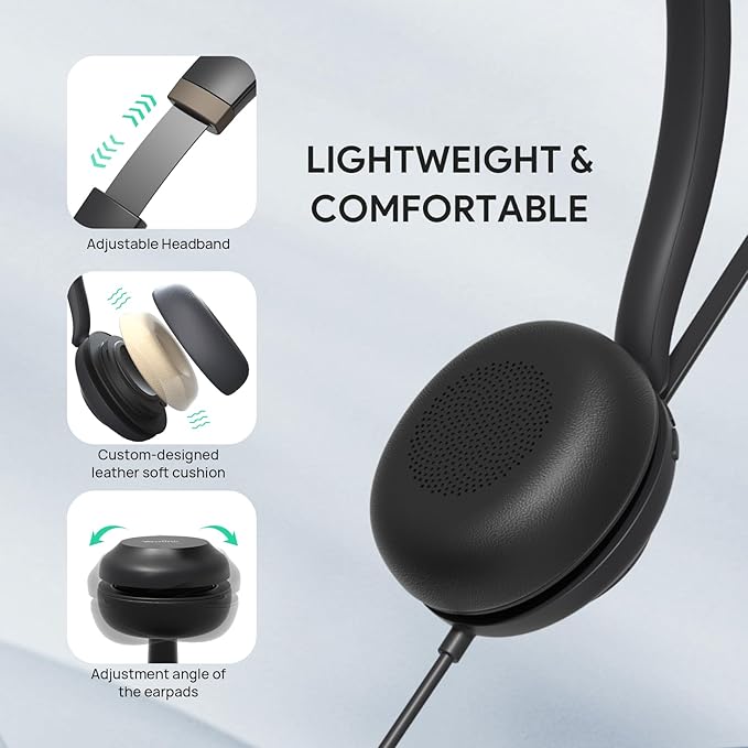 Yealink UH37 USB Headset with Mic,Wired Headset with Noise Cancelling Microphone for Computer PC Laptop VoIP Phone,USB-A & USB-C Cable,Works with Zoom and Other Leading UC Platforms-DeskLoop Office