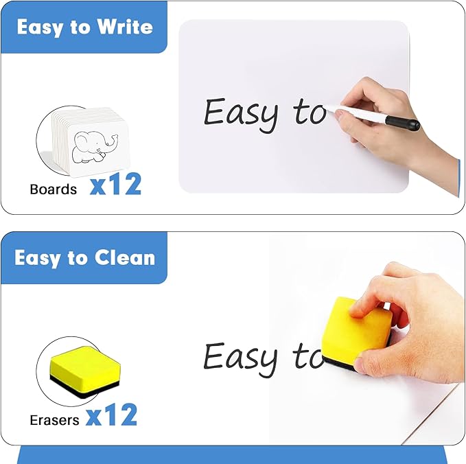 Dry Erase Lapboards, HERKKA 12 Pack Double Sided Small Dry Erase Whiteboards 9 x 12.5 Inch with 12 Erasers, Small Dry Erase Boards for Classroom Teacher Supplies, Personal White Boards for Students-DeskLoop Office