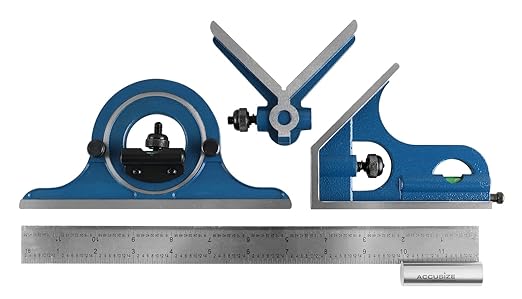 Accusize Industrial Tools 12'' 4 Combination Square Ruler Set Protractor Satin, 4-R Graduation, 0000-8101-DeskLoop Office