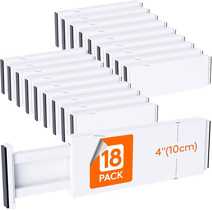 Lifewit 18 Pack Drawer Dividers 4" High, 11-17" Adjustable Drawer Organizers for Clothes, Expandable Dresser Separators in Bedroom/Bathroom/Kitchen/Office Organization and Storage, White-DeskLoop Office