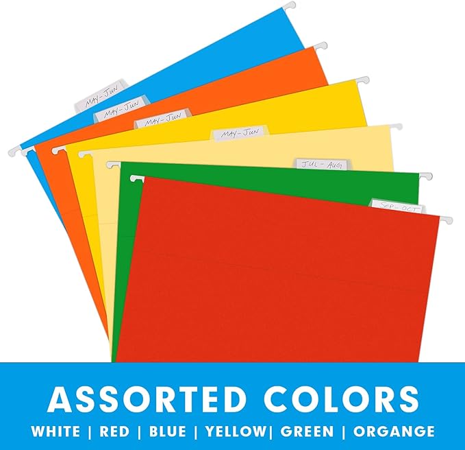 Hanging File Folders, RAZCC 30 Pack Reinforced Hanging Folders Letter Size, Designed for Bulky Files, Filing Cabinet, Adjustable Tabs, Assorted Colors-DeskLoop Office