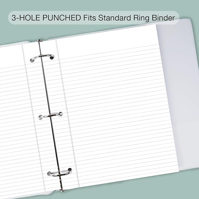 POPRUN Loose Leaf Paper, 8.5" x11" Wide Ruled, 100GSM / AA Grade Bulk Lined Filler Sheets, 3 Hole Punched for Binder Notebook, Office School Supplies, 3 Pack (300 Sheets)-DeskLoop Office