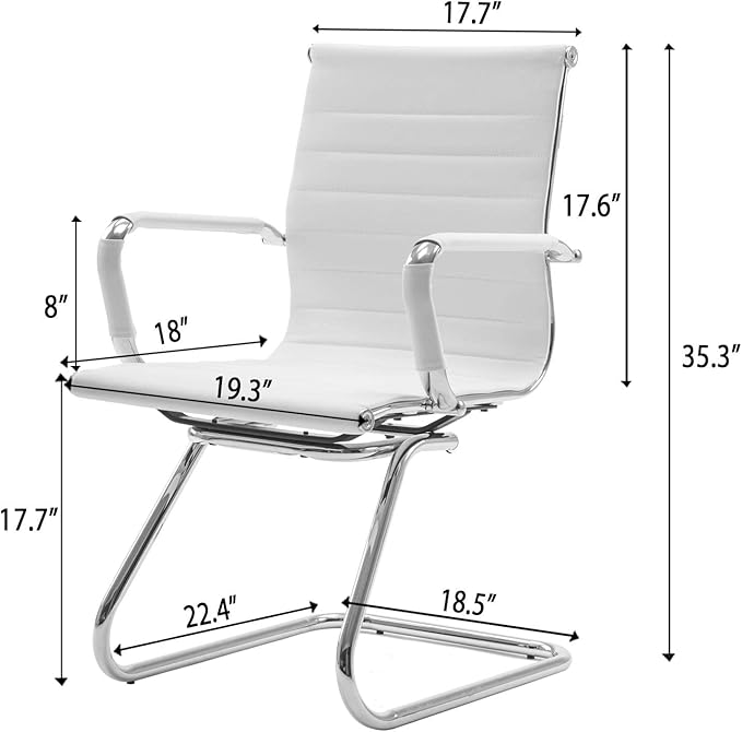 White Office Desk Chair No Wheels Set of 6 PU Leather Computer Chairs Mid Back Guest Chairs for School Reception Conference Waiting Room, White-DeskLoop Office