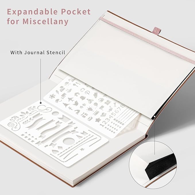 AHGXG Bullet Dotted Journal - Dot Grid Notebook Journal, 120 GSM Thick Acid-Free Paper, Large B5 Dotted Notebook 96 Pages, Leather Softcover, Inner Pocket, Journal Stencil, 7.6'' X 10'' - Rose Gold-DeskLoop Office