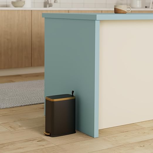 CEROELDA Small Bathroom Trash Can with Lid Soft Close-5L/1.3 Gal Slim Garbage Can-Metal Step Wastebasket-Rectangle Narrow Waste Bin for Office, Bedroom, Toilet, Live Room-Black-DeskLoop Office