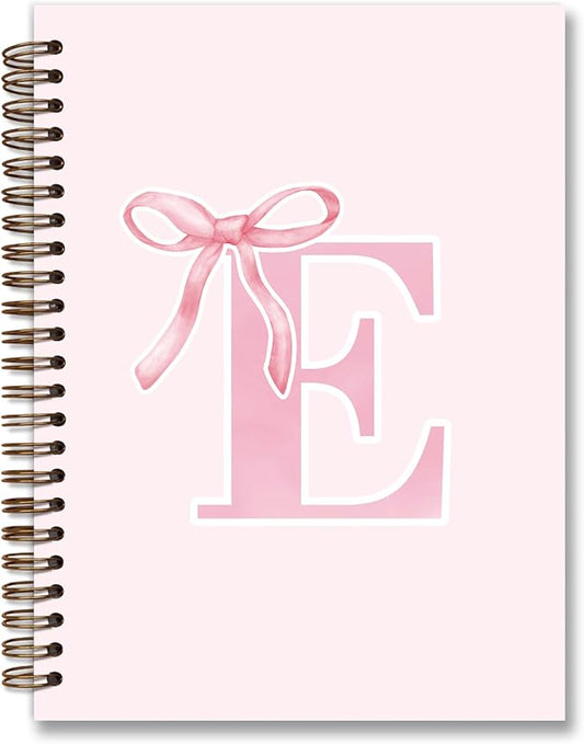 Coquette Trendy Preppy Pink Bow Spiral Notebook,Initial E Journal Personalized Teen Girl Gifts,Monogrammed Gifts for Women Teen Girl,College Ruled Hardcover Spiral Notebook 5.5 x 8.3-DeskLoop Office